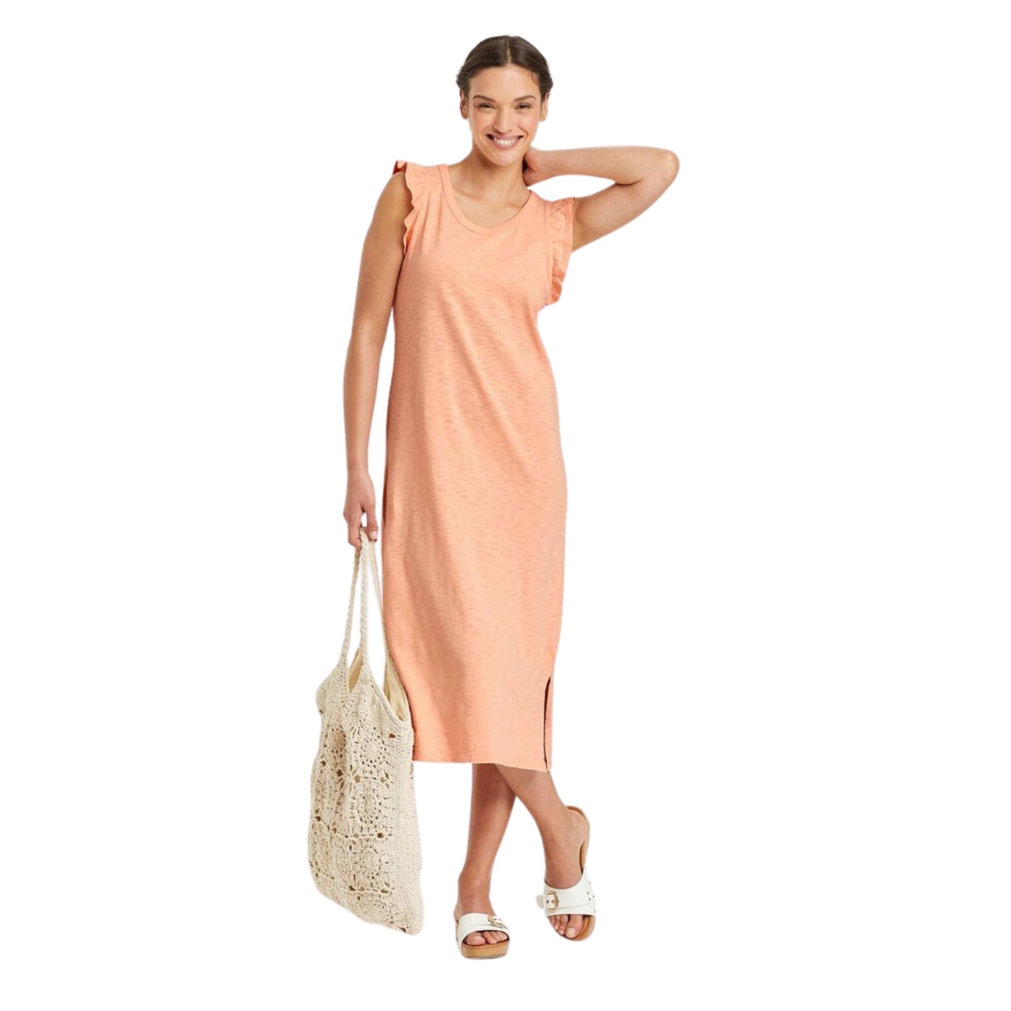 UNIVERSAL THREAD Womens Dress XS / Coral UNIVERSAL THREAD - Ruffle sleeve Tank Dress