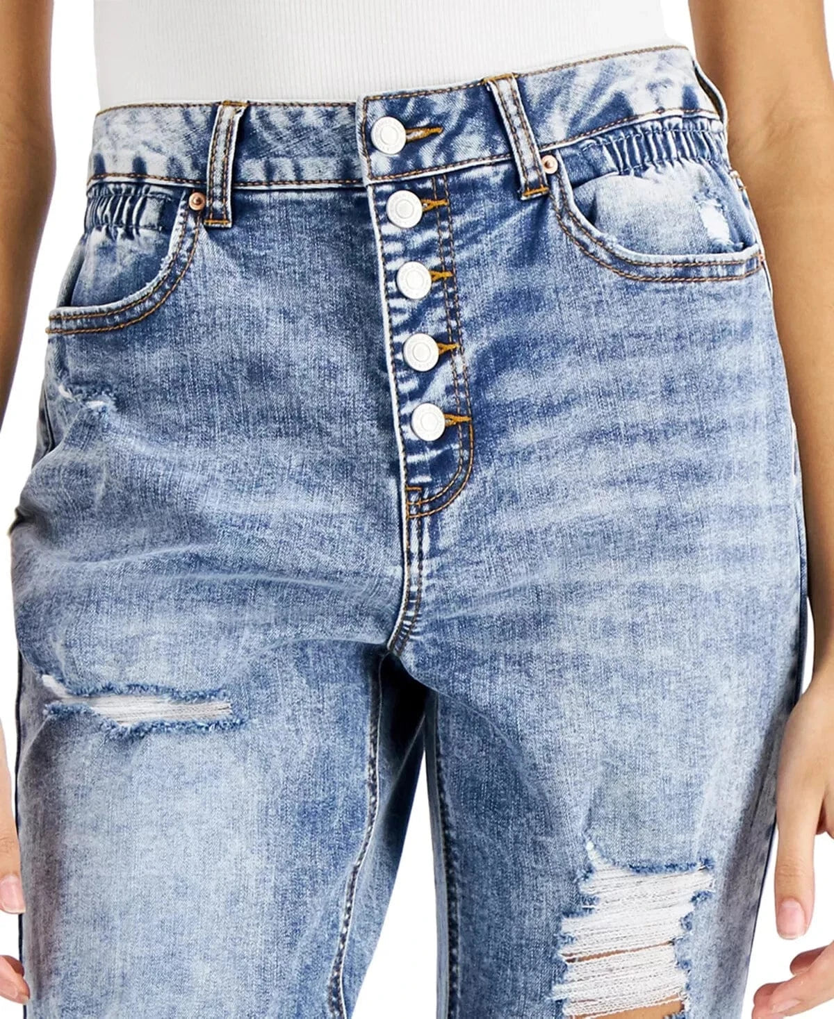 VANILLA STAR Womens Bottoms VANILLA STAR - Ripped Button-Fly Boyfriend Jeans