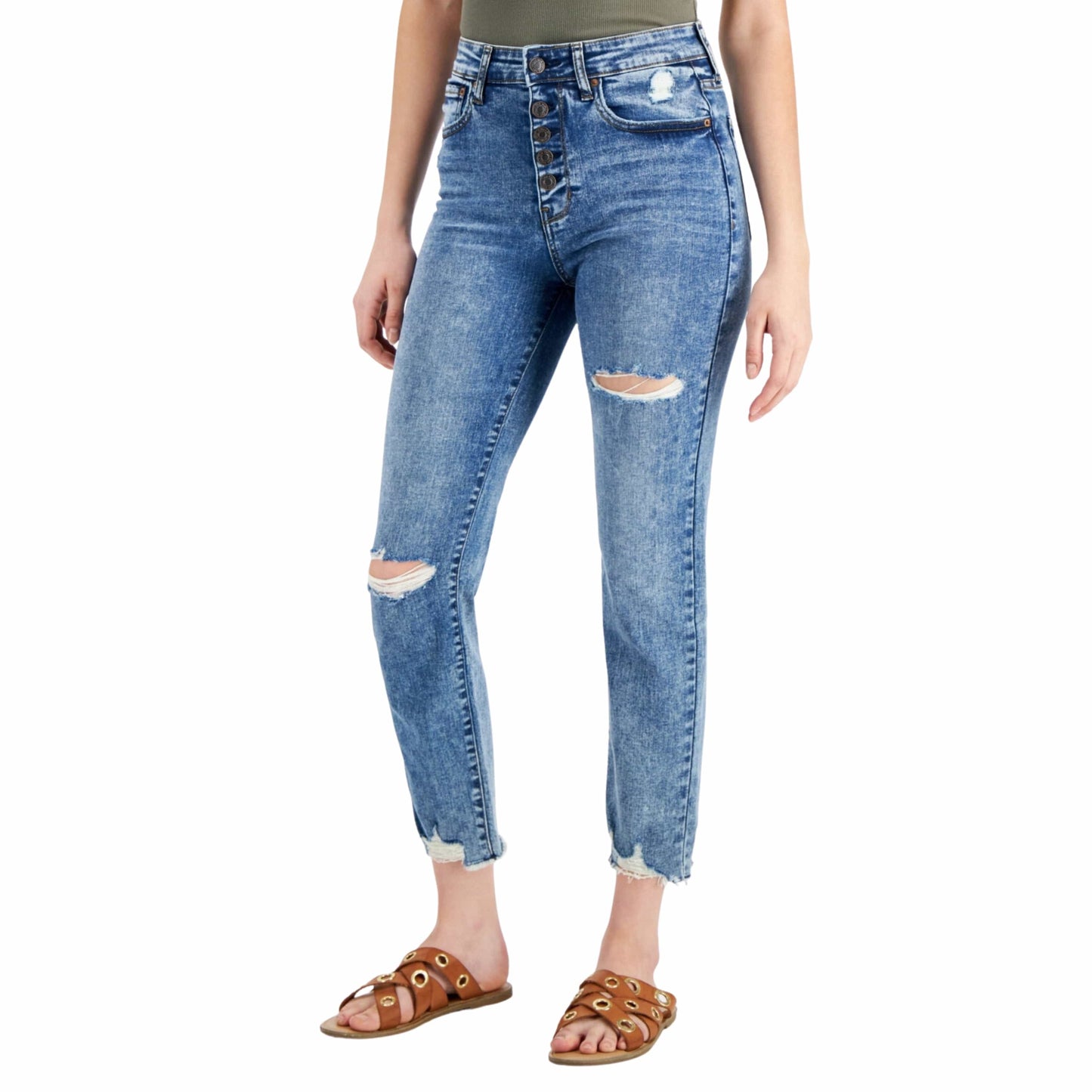 VANILLA STAR Womens Bottoms L / Blue VANILLA STAR - Ripped Slim Straight-Leg Jeans