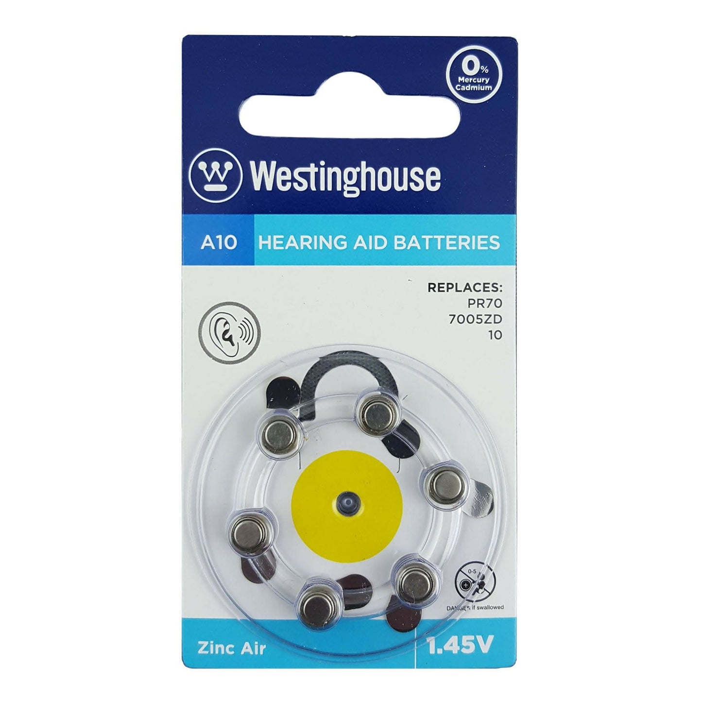 WESTINGHOUSE Electronic Accessories WESTINGHOUSE - Nexcell Hearing Aid Battery 1.45 Volt Pack of 6 - A10