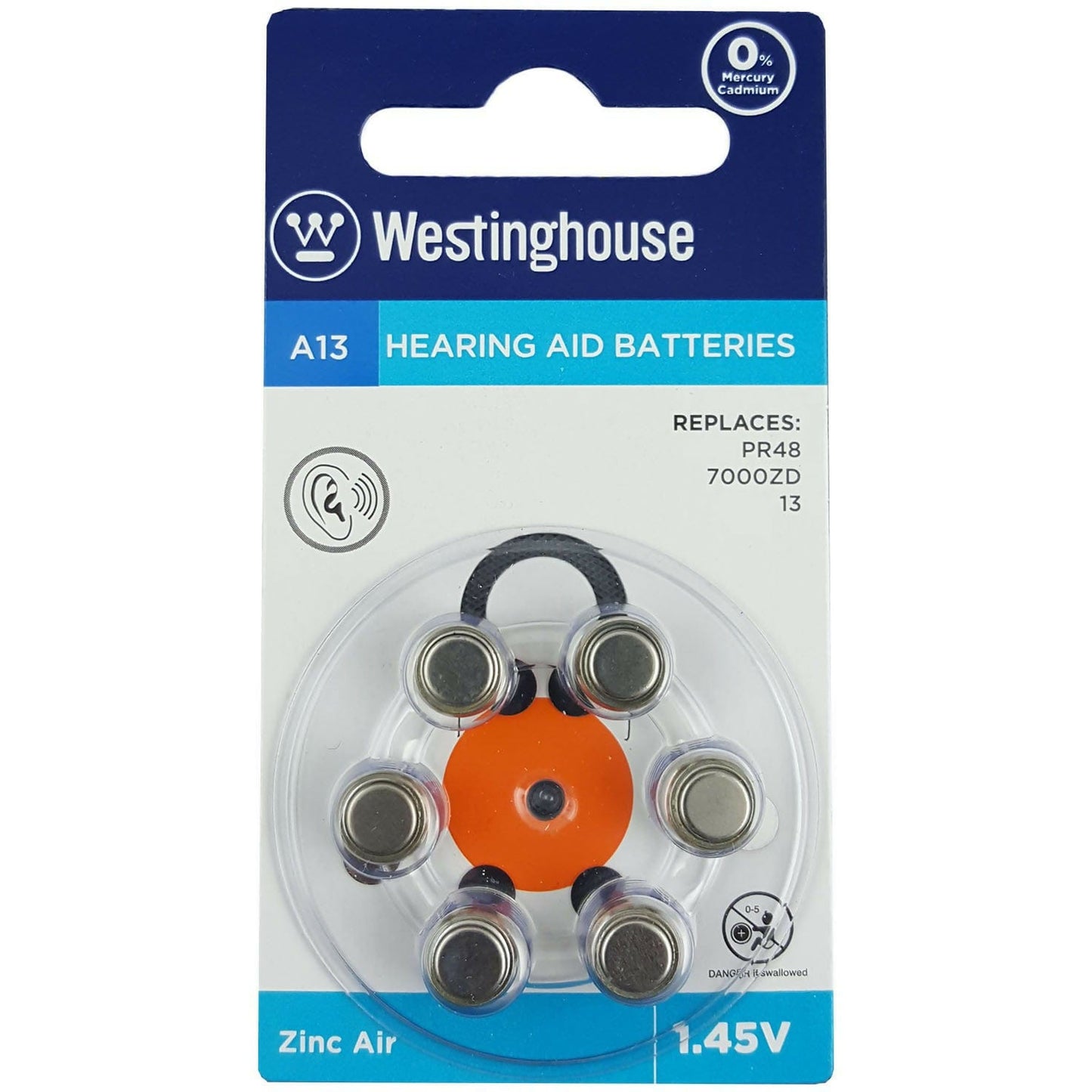 WESTINGHOUSE Electronic Accessories WESTINGHOUSE - Nexcell Hearing Aid Battery 1.45 Volt Pack of 6 - A13