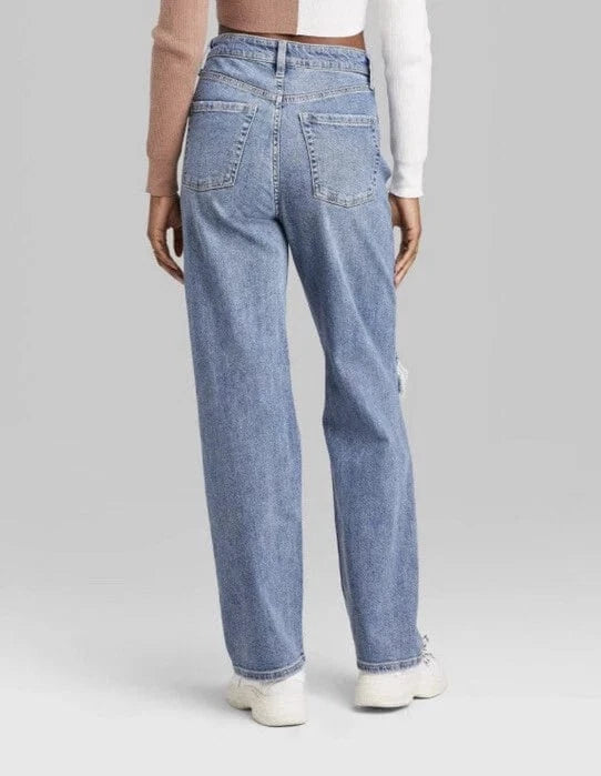 WILD FABLE Womens Bottoms WILD FABLE - Super-High Rise Distressed Straight Jeans