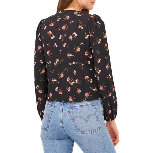 1.STATE Womens Tops M / Black 1.STATE - Floral Print V-Neck Top