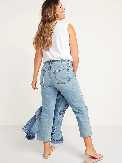 OLD NAVY - High-waisted Slouchy Straight Distressed Cropped Jeans
