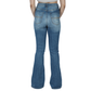 INDIGO REIN - Distressed knee bell botton denim