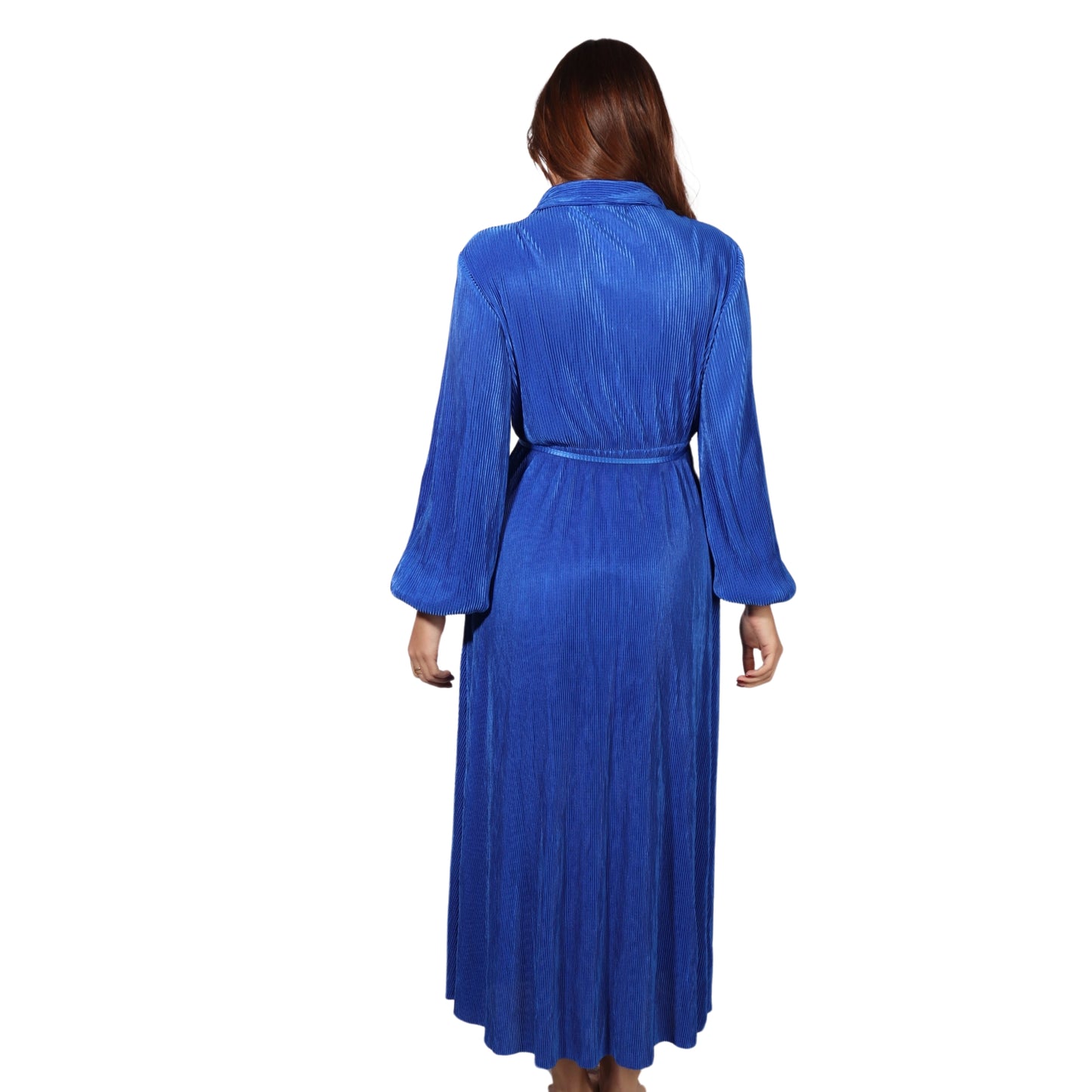 SHEIN - Button Up Bishop Sleeve Belted Shirt Midi Dress