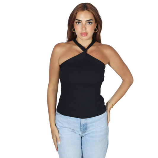 SHEIN - Form-Fitting Crisscross Halter Top