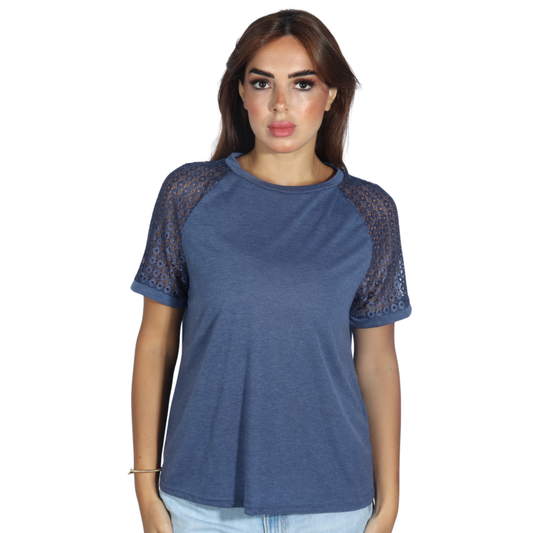 SHEIN - Frenchy Contrast Lace Raglan Sleeve T-Shirt
