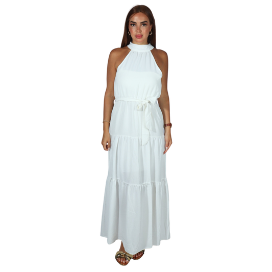 SHEIN - Belted Ruffle Hem Solid Dress