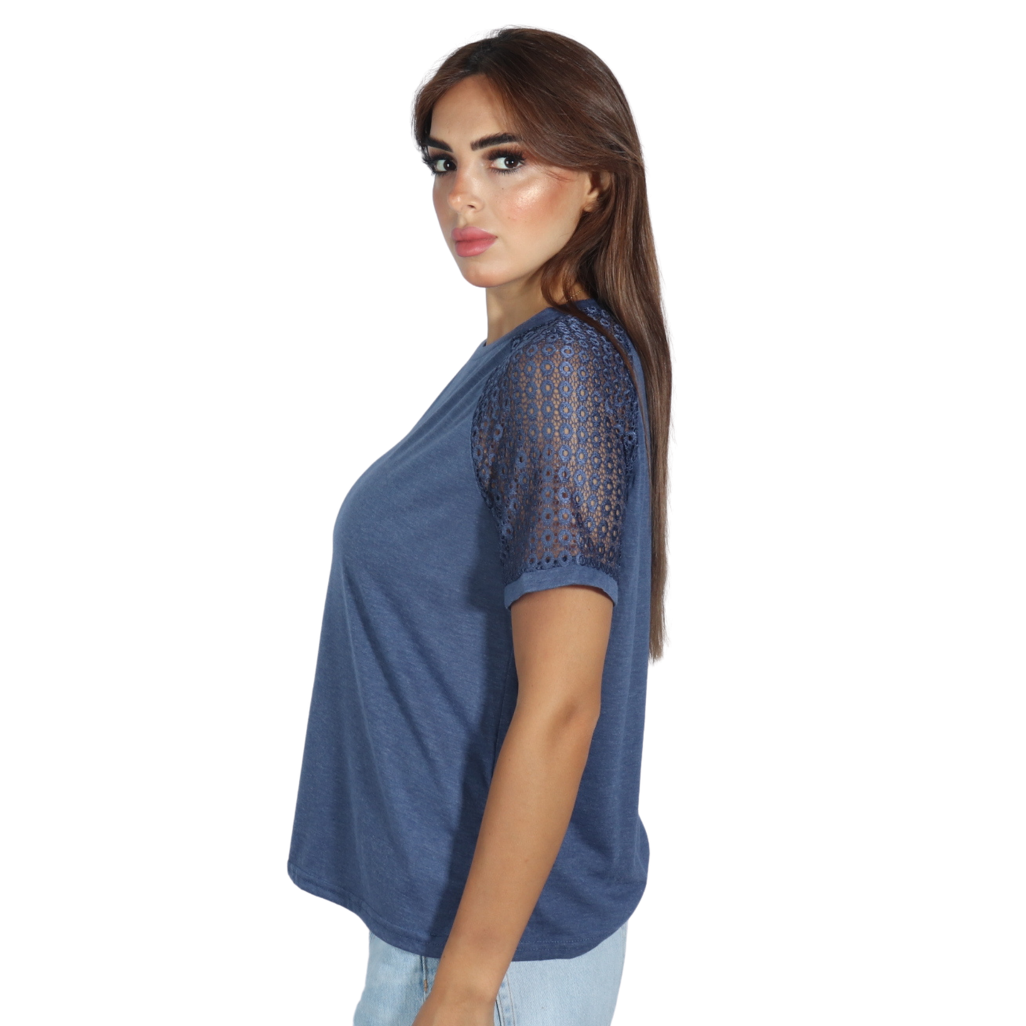 SHEIN - Frenchy Contrast Lace Raglan Sleeve T-Shirt