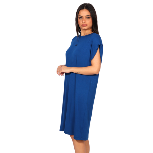 CRIMINAL DAMAGE - Padded shoulder plain midi dress