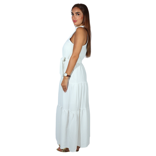 SHEIN - Belted Ruffle Hem Solid Dress