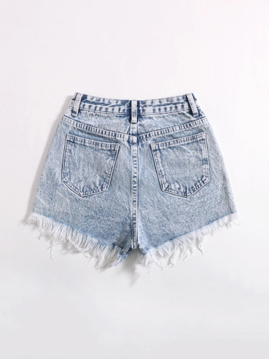 SHEIN - Raw Hem Denim Shorts