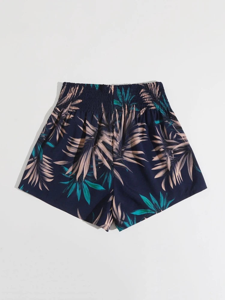 SHEIN - Print Shirred Waist Shorts