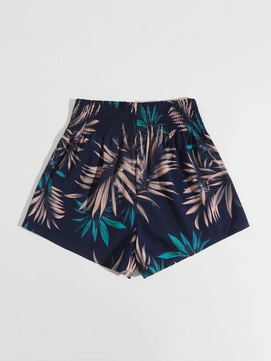 SHEIN - Print Shirred Waist Shorts