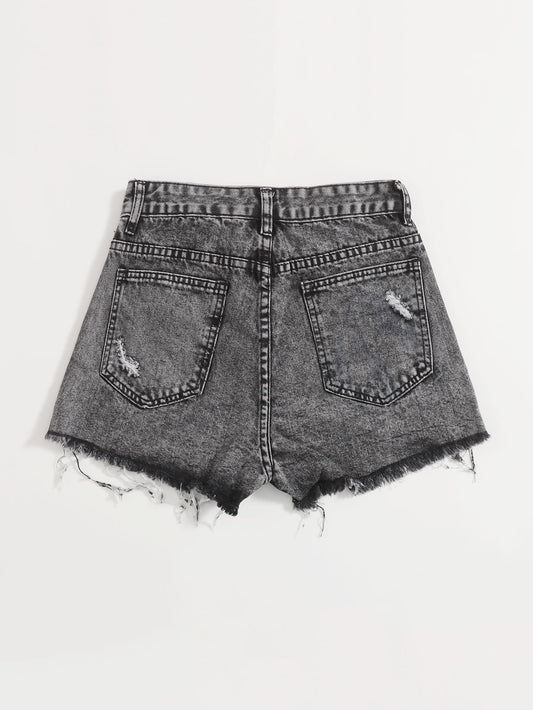 SHEIN - Ripped Detail Denim Shorts