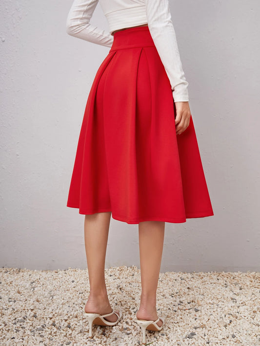 SHEIN - Solid High Waist A-Line Skirt