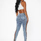 SHEIN - SXY Skinny Crisscross Cropped Jeans
