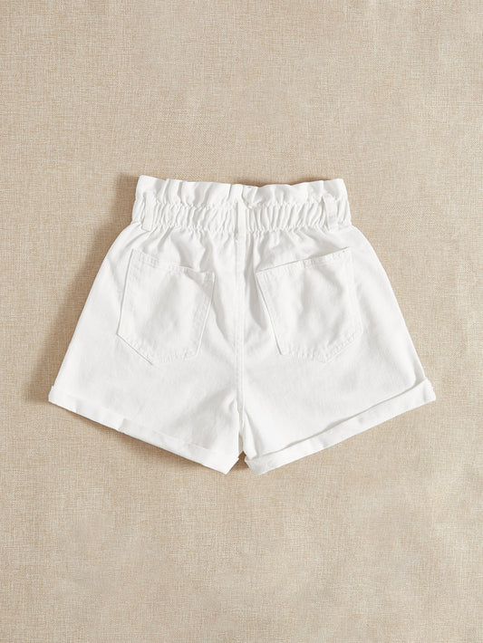 SHEIN - Essnce Paper Bag Waist Roll Up Hem Denim Shorts