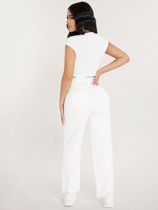 SHEIN - Raw Hem Solid Denim Pant