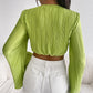 SHEIN -  Pleated Front Ruffle Sleeve Crop Top