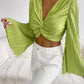 SHEIN -  Pleated Front Ruffle Sleeve Crop Top