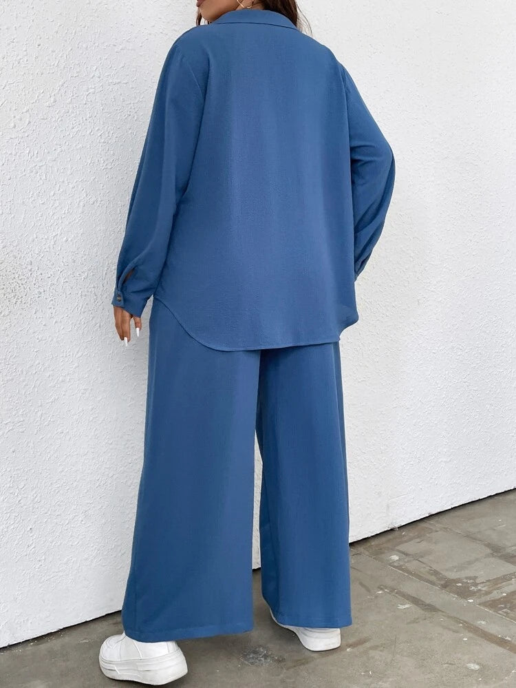 SHEIN -  Drop Shoulder Shirt & Wide Leg Pants