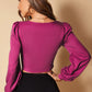 SHEIN -  Lantern Sleeve Button Front Crop Top