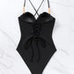 SHEIN - Pearl design open back one piece swimsuit