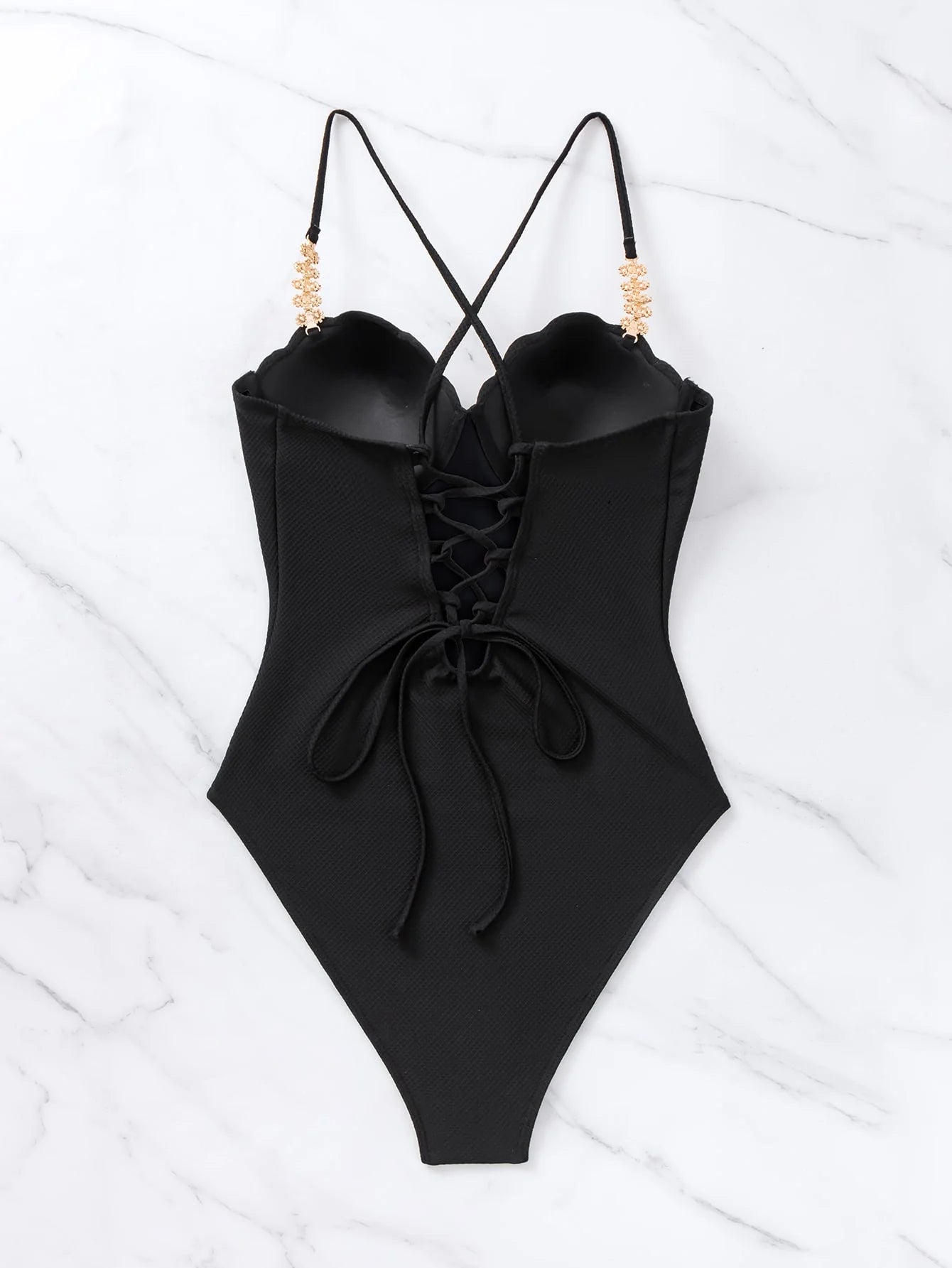 SHEIN - Pearl design open back one piece swimsuit