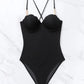 SHEIN - Pearl design open back one piece swimsuit
