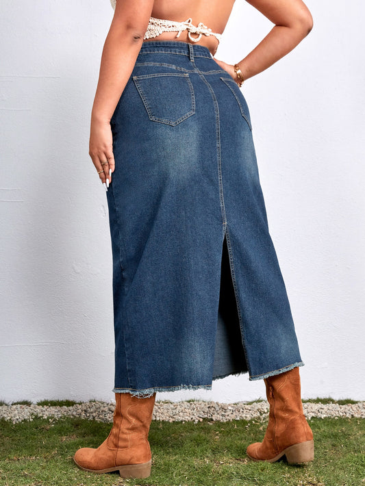 SHEIN - High Waist Denim Skirt with Stripe