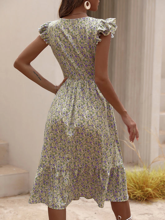 SHEIN - Floral Print Ruffle Hem Maxi Dress