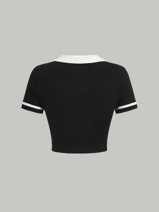 SHEIN - Polo Collar Short Sleeves Crop Tee