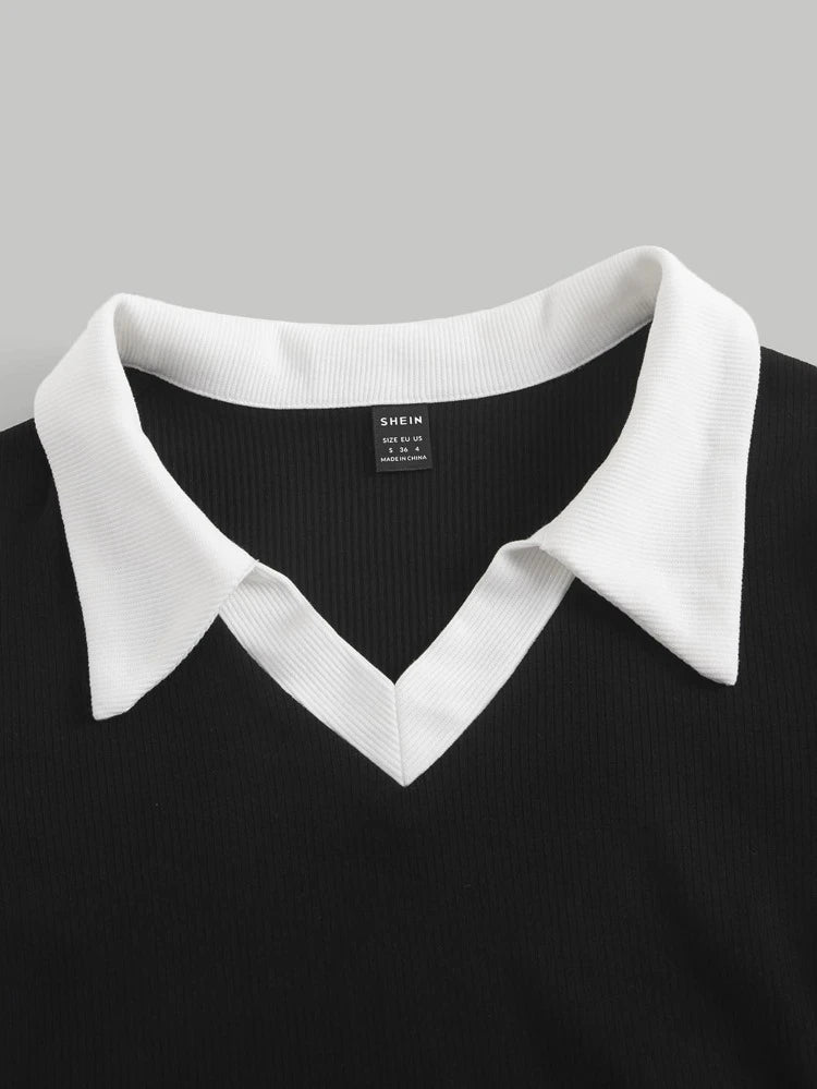 SHEIN - Polo Collar Short Sleeves Crop Tee