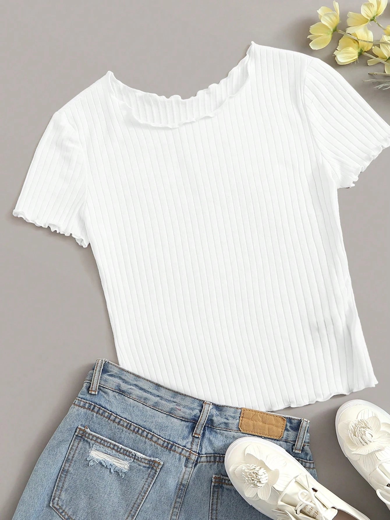 SHEIN - Lettuce Hem Short Sleeve Blouse