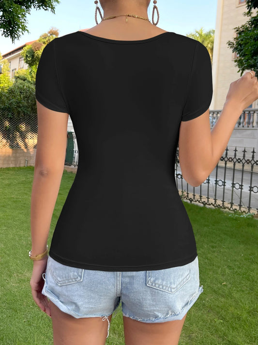 SHEIN - Solid Color Square Neck T-Shirt