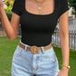 SHEIN - Solid Color Square Neck T-Shirt