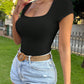 SHEIN - Solid Color Square Neck T-Shirt