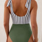 SHEIN - Striped Knot Shoulder One Piece Swimsuit