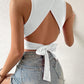 SHEIN - Plain Tie-Back Cropped Tank Top