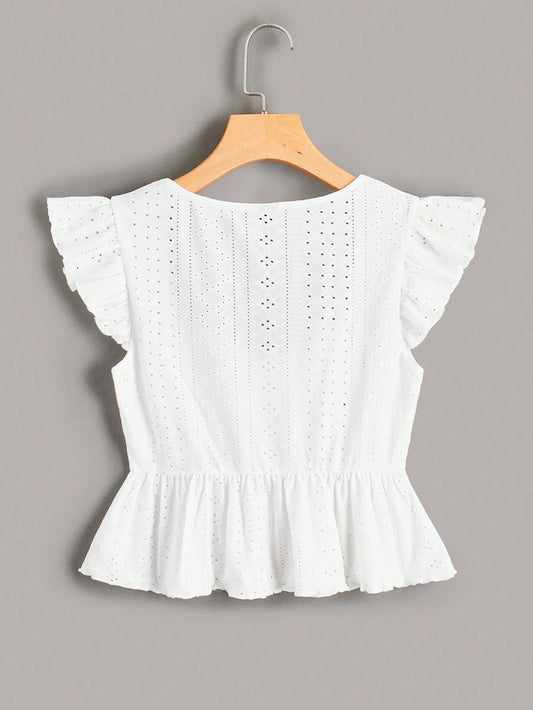 SHEIN - Butterfly Sleeve Drawstring Peplum Schiffy Blouse