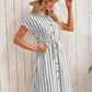 SHEIN - Striped Print Drawstring Waist Shirt Dress