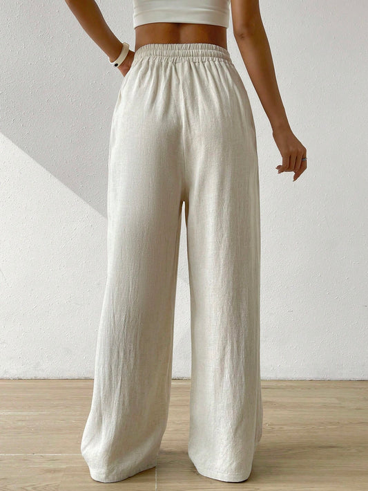 SHEIN - High Waist Drawstring  Wide Leg Pant