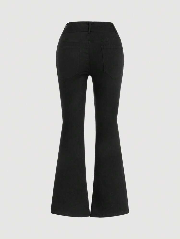 SHEIN - Grommet Eyelet Belted Flare Leg Jeans
