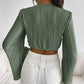SHEIN -  Pleated Front Ruffle Sleeve Crop Top