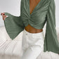 SHEIN -  Pleated Front Ruffle Sleeve Crop Top