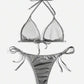 SHEIN - Swim Summer Beach Metallic Triangle Tie Side Bikini Set