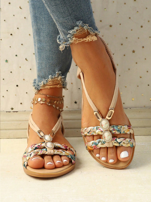 SHEIN -  Summer Holiday Floral Pattern Knitted Flat Sandal