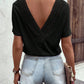 SHEIN -  V-Neck Perforated Lace Panel T-Shirt